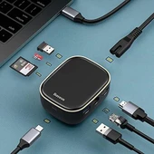 Baseus, Çok Fonksiyonlu Bilgisayar/Telefon Hub Adaptörü, Siyah, Giriş: USB Type C,Seyahat Boy thumbnail 5