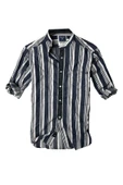 Slim Fit %100 Pamuk Kumaş Hakim Yaka Uzun Kol Gömlek--laci Çizgili-- - 1