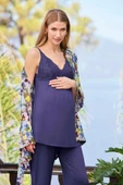 Monamise 25054 Lacivert 3 Lü Hamile Lohusa Pijama Sabahlık Tk thumbnail 4
