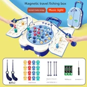 Müzikli Işıklar ile Manyetik Balık Avlama Oyuncağı - Manyetik Mavi 34 Balık Pil (Model 2) - 1