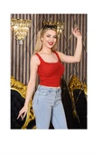Kadın Kırmızı Fit Askılı Triko Crop Bluz – Yazlık Basic Şıklık thumbnail 1