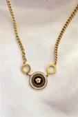 Trade Bazaar Gold Renk Medusa Model Çelik Zirkon Taşlı Madalyon Kolye - 3