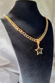 Kadın Siyah Yıldız Zirkon Taşlı Çağla Şikel Çelik Kolye - 2