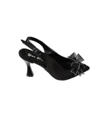 YAZKIŞ Kadın Siyah Gümüş Saten Üzeri Fiyonk Toka 9cm Kadeh Topuk Arkası Açık Steletto Ayakkabı thumbnail 5