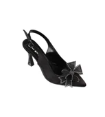 YAZKIŞ Kadın Siyah Gümüş Saten Üzeri Fiyonk Toka 9cm Kadeh Topuk Arkası Açık Steletto Ayakkabı thumbnail 2