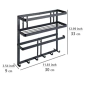 Saban Duvar Tipi Rulo Tutuculu Raf, 6 Askı Kancalı, Siyah 30 x 10 x 9 - 3