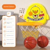 Çocuklar için Basketbol Potası Seti - Sesli ve Işıklı Skor Sarı Ördek - Katlanabilir Atış Rafı - 2 Basketbol ile - 1
