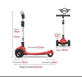 Lisanslı 3 Tekerlekli Katlanabilir Ayarlanabilir Işıklı 50 kg Taşıma Kapasiteli Scooter Kırmızı - 4