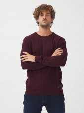 Bisiklet Yaka Pamuklu Slim Fit Kazak Bordo - 1