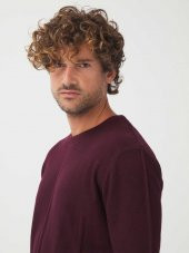 Bisiklet Yaka Pamuklu Slim Fit Kazak Bordo - 4