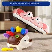 Çocuklar için Harmonik - Pembe Karikatür Yengeç ve Patchwork Kirpi - 1