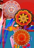 Orff Perküsyon Aleti Tamburin - Şerit Dunhuang Çiçek Sarmalı - 20cm - 9