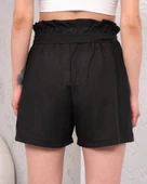 Kuşaklı keten şort siyah s255265 - 2