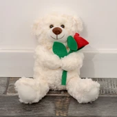 Ayıcık Oturan Çiçek Tutan - 20cm - Beyaz - 4