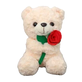 Ayıcık Oturan Çiçek Tutan - 20cm - Beyaz - 6