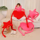 Yürek ve Yıldız Peluş Sarılma Yastığı - Barbie Pembe Yıldız - 75x215cm - 2