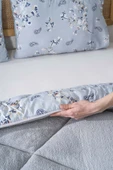 Rivaİstanbul Gri Çiçekli Loura Tek Kişilik Çift Taraflı Lüx Wellsoft Yorgan Seti 155x215 cm - 4
