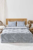 Rivaİstanbul Gri Çiçekli Loura Tek Kişilik Çift Taraflı Lüx Wellsoft Yorgan Seti 155x215 cm - 3