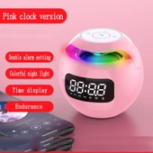 Kablosuz Bluetooth Hoparlör Alarm Saati - Pembe - 1