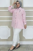 KADIN ÇİZGİLİ BROŞ DETAYLI TESETTÜR GÖMLEK thumbnail 5