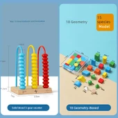 İlkokul Matematik Sayma Çubukları Abaküs - 2 Set Masif Ahşap 3 Dişli Sayıcı + 18 Geometrik Cisim (Kutu İçinde) 15 Şekil - 1