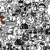 62 Siyah ve Beyaz Köpek Çizgi Film Çıkartmaları - Su Geçirmez - 4-6 cm - 2