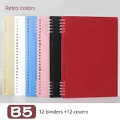 DIY Yumuşak Deri Çıkarılabilir Spiral Defter - B5 Retro Renk Kapağı 12 + Şeffaf Daire 12 - 1
