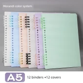 DIY Yumuşak Deri Çıkarılabilir Spiral Defter - A5 Morandi Karışık Renk Kapağı 12 + Karışık Renk Daire 12 - 1