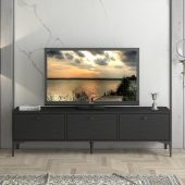 Woodn Love Etna Premium Metal Ayaklı Dolaplı 160 Cm Tv Ünitesi - Wood Siyah / Siyah - 4