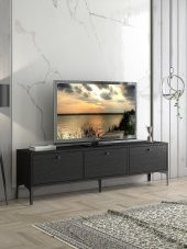 Woodn Love Etna Premium Metal Ayaklı Dolaplı 160 Cm Tv Ünitesi - Wood Siyah / Siyah - 6