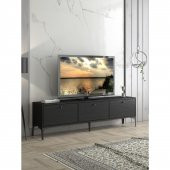 Woodn Love Etna Premium Metal Ayaklı Dolaplı 160 Cm Tv Ünitesi - Wood Siyah / Siyah - 10