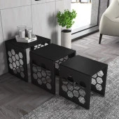 Wood'n Love Deniz Altıgen Desen Premium Metal Ferforje Zigon Sehpa - Wood Siyah / Siyah - 4