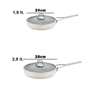 4 Parça Sera Nova Single Yanmaz Yapışmaz Seramik Cam Kapaklı Tava Seti Beyaz thumbnail 4