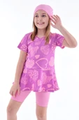 Kalp Desenli Mor Kız Çocuk Boneli Mayo Takımı thumbnail 4