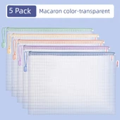 Deli Macaron Renkli Konu Dosya Fermuarlı Çanta - [5 Paket] Macaron Renk-Şeffaf - 1
