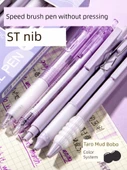 Press Nötr Fırça Kalemi - Limon Soda + Taro Mud Bobo - 10 Adet + 20 Yedek - 0.5mm Siyah Mürekkep - 2