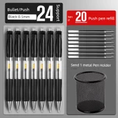 Siyah 0.5mm Presleme Jel Kalem - 24 Adet, 20 Yedek ve Metal Kalem Kutusu - Tavsiye Edilen Model 2 - 1