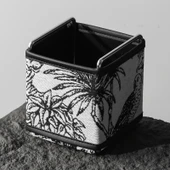 Retro Fransız Desenli Deri Kalemlik - 12 cm Yükseklik - 11 cm Genişlik - 5