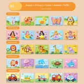 3D Çocuk Çıkartmaları - Hayvan, Prenses, Okyanus, Orman ve Trafik (60 parça) - 1