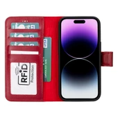 Apple iPhone 15 Uyumlu Deri Cüzdanlı Kılıf MWWN V4EF Kırmızı - 2