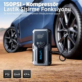 Ayt Utrai JS-9 12-24V Akü Şarj Powerbank Lastik Hava Kompresörü Şişirici Taşınabilir Dijital Kablosuz El Feneri Akü Takviye - 3