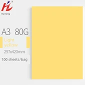 A3 Renkli Fotokopi Kağıdı - 80g - Açık Sarı - 100 Yaprak - 1