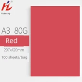 A3 Renkli Fotokopi Kağıdı - 80g - Büyük Kırmızı - 100 Yaprak - 1