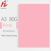 A3 Renkli Fotokopi Kağıdı - 80g - Pembe - 100 Yaprak - 1