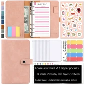 Para Saklama Defteri - Pembe Deri + 12 Fermuarlı Poşet + 12 Bütçe Kartı - 1