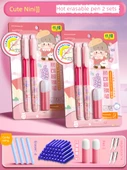 Silinebilir Kalem Seti - Koyu Uç - [Sevimli Nini] 2 Set (kalem * 4 + dolma kalem * 2 + silinebilir kalem * 4)/30 sıcak silinebilir mürekkep torbası - 0.5mm - [Üçüncü nesil] - 1
