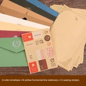 Minimalist Davetiye Kartı Şükran Zarf Seti - 8 Zarf + 16 Sarı Çizgili Kağıt + 13 Mühürleme - 1