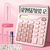 Güneş Enerjili Çok Fonksiyonlu Ofis Hesap Makinesi - Sessiz Pembe (pil + etiket gönderilir) - 1