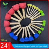 Mantar Şeklinde Sünger Boya Fırçası Seti - 24 Mantar Baş + 6 Renk Pigment - 2