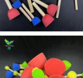 Mantar Şeklinde Sünger Boya Fırçası Seti - 24 Mantar Baş + 6 Renk Pigment - 11